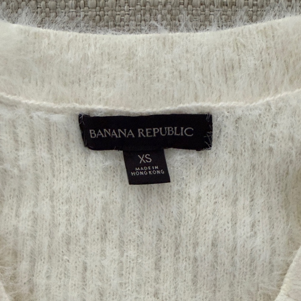 Banana Republic Cream Fuzzy Cardigan with Distressed Gold Buttons, X-Small - Picture 7 of 9
